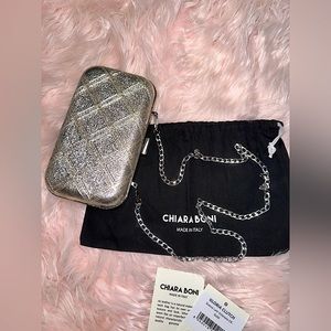 Chiara Boni Gloria Diamond-Embossed Metallic Leather Box Clutch